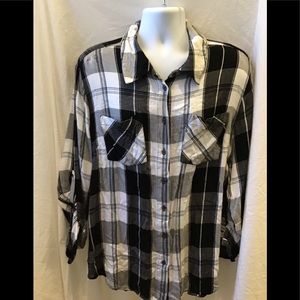 Lane Bryant black and white flannel shirt